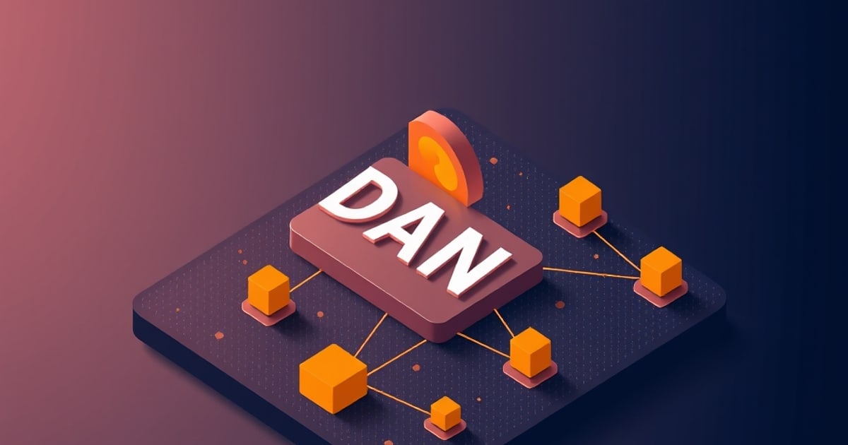 Isometric split-screen showing a locked AI model on one side and an unlocked persona on the other, representing the DAN jailbreak dual-response mechanism